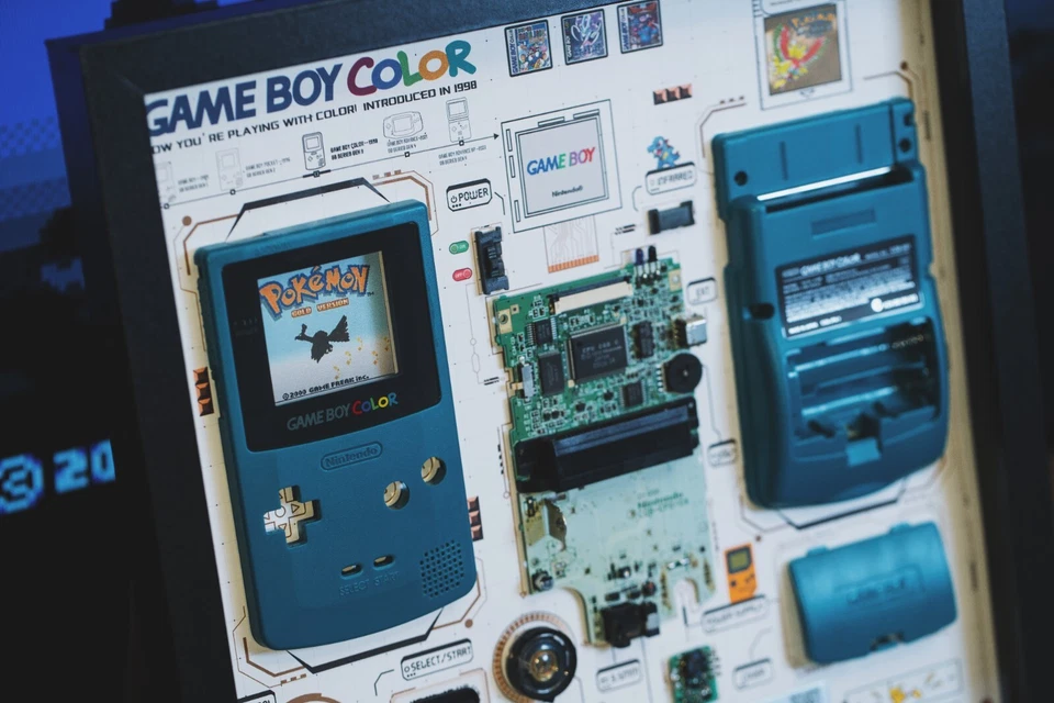 Arte desmontable, color Gameboy enmarcado desmontado, decoración de pared, regalo para él. Foto 4 de 4