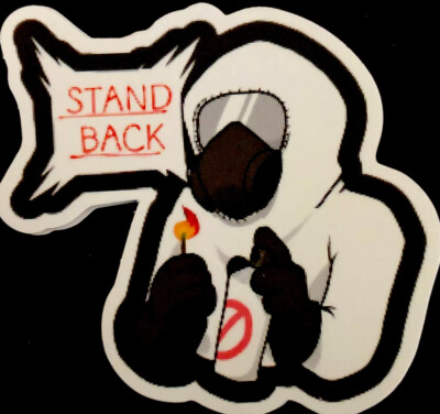 VIRUS STICKER 2020  STAND BACK PLEASE  2 1/2  X 2 1/4  PROTECT YOURSELF!