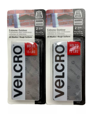 (2 PACK) Velcro Extreme Outdoor Fastener Peel & Stick All Rough Surfaces 4'' x 2''