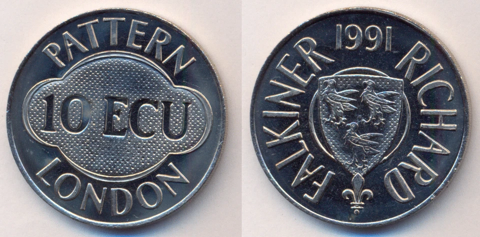 Medaille  R Falkiner  10 ECU 1991  London / Wappen 3 Falken  KN - Bild 1 von 1