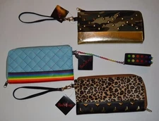  Wristlet Style Wallet Camo Leopard Cheetah Prink w/Studs or Rainbow & Bracelet