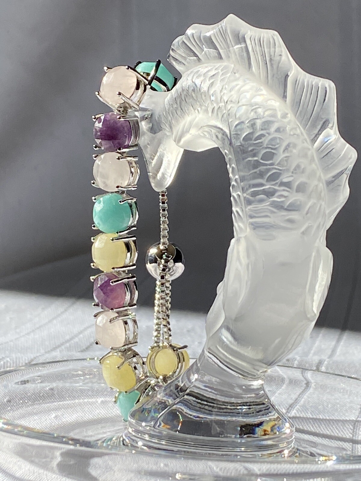 Multi Gemstone Slider Adjustable Silver Tone Brac… - image 11