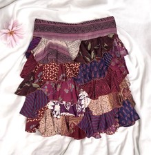 Silk Layered Ruffle Skirt Boho Fairy Romantic Cottagecore Floral Patchwork Indie