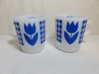 2 Vintage Termocrisa milk glass blue  tulip coffee mugs  excellent