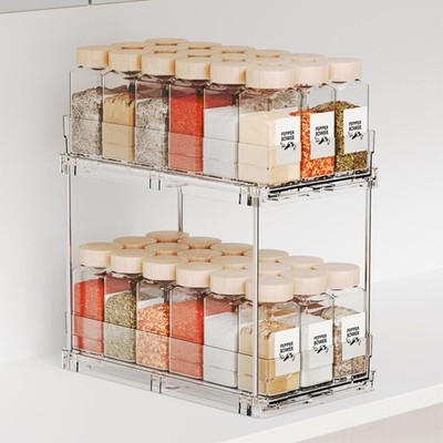 2 Tier Vertical Spice Rack Pull Out,10.4'' Deep Narrow Slide Out Spice Rack O...
