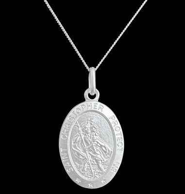 Ovaler Silber St. Christophorus Anhänger 16mm breit 925 Sterling Silber optional Kette