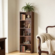 5-Tier Display Shelf Bookcase Storage Open Shelves Room Divider Rustic Brown