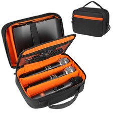 3 Slots Microphone Case for Wireless Microphones, Carrying Bag with Padded In...