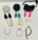 Vtg 1960s Barbie Accessories Lot Heels, Shoes, Jewelry, Purse Original Japan
