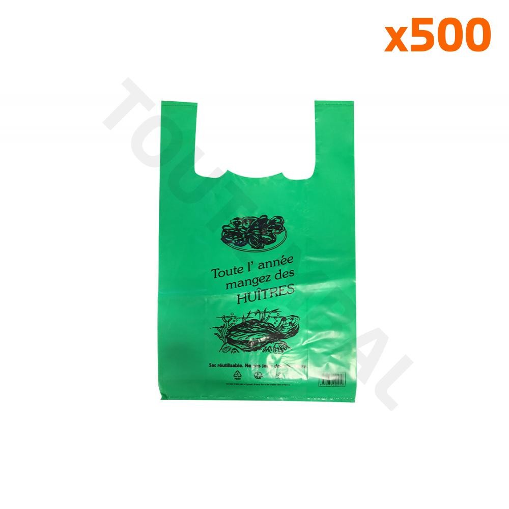 Sac bretelles Huîtres emballage poissonnerie plastique blanc 26x12x45cm par 500