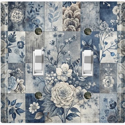 Metal Light Switch Outlet Cover Wall Plate Elegant Blue White Flowers FWR242