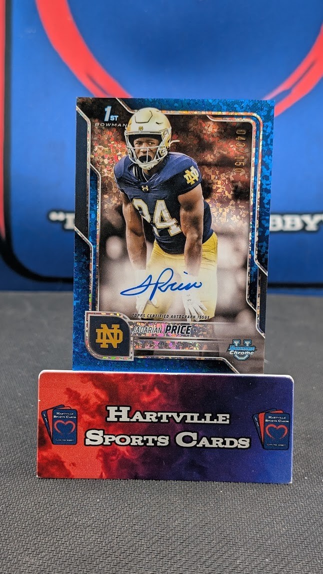 2025 Bowman Chrome U Jadarian Price Blue /150 Refractor AUTO 1ST RC NOTRE DAME