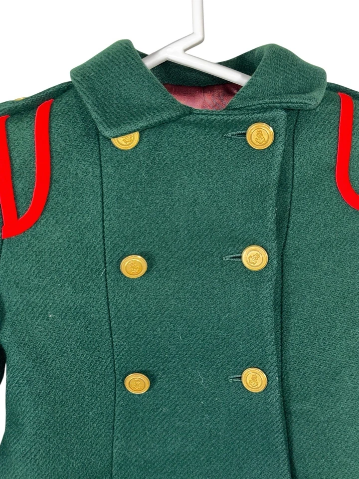 Vintage FW Fischer Union Made Green Red Wool Pea Coat Kids Girl Wool Gold Button - Image 3 of 4