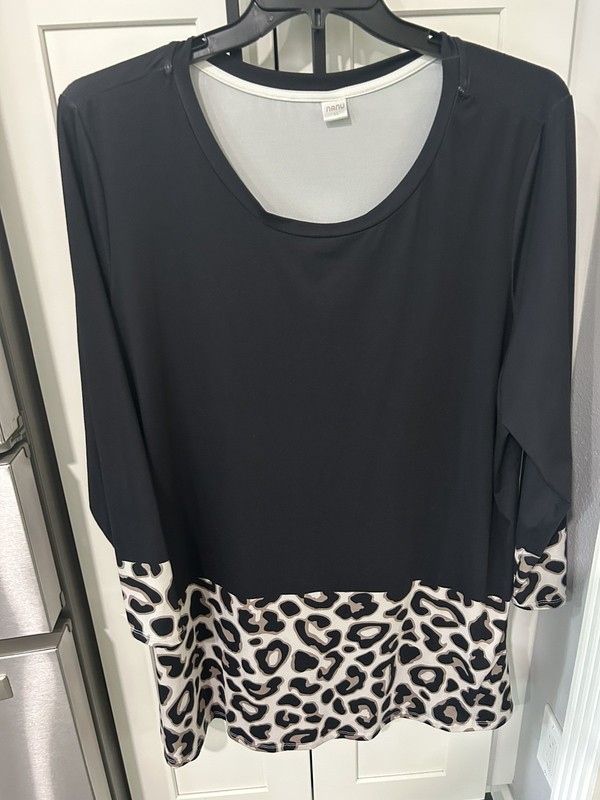 NANU Black Long-Sleeve Leopard Trim Blouse Size 3X