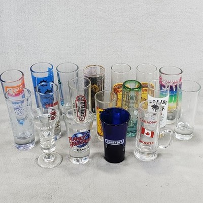 Lot of 18 Tall Shot Glass Travel Destinations States and Advertising