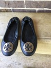Tory Burch Leather Ballet Flats Women’s Size 7.5 Silver Medallion Black Slip Ons — photo 1