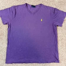Polo Ralph Lauren Purple V Neck Pony Logo Tee Shirt Mens Large