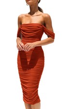 Meliiflo Women's Summer Ruched Bodycon Off The Shoulder Dresses Sleeveless