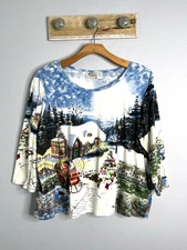 Collections Etc Shirt Womens 2XL Holiday Scene Sequin Top Christmas