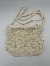 La Regale Beaded Crochet Evening Bag Handmade Ivory Pearl Vintage Purse