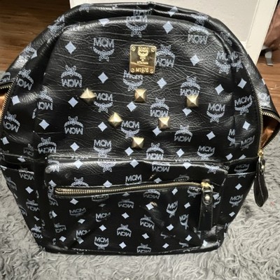 MCM Black Logo-Print Studded Leather Backpack with Gold Hardware Printed Leather Stark Studded Backpack, MCM (Lot 5393  main image 4