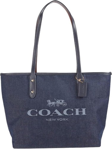 NWT $345 COACH C0671 Signature Horse and Carriage City Jacquard Zip Tote Denim