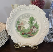 RARE Vtge Set 12 Royal Doulton English Pastoral Life Fancy Scroll Edge Plates