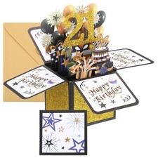 21st Birthday Card, Pop-Out Birthday Card Gift Card Happy Birthday, Black Gold