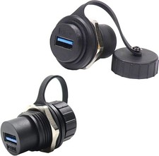 2 PCS Waterproof IP67 USB 3.0 Panel Mount Coupler Pass Through Connector