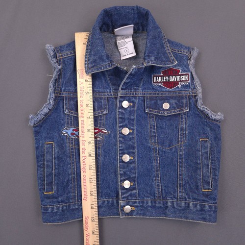 Harley Davidson Patch Jean Vest Size 5 Blue Denim Kids 30" Chest Distressed - Picture 13 of 13