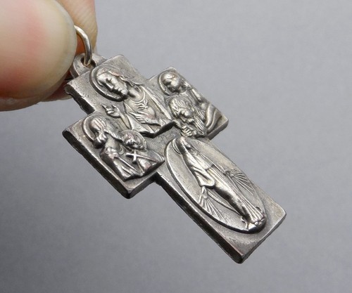 Vintage Religious Medal, Cross. Holy Family. Mary, Jesus, Joseph. Pendant. - Afbeelding 1 van 5