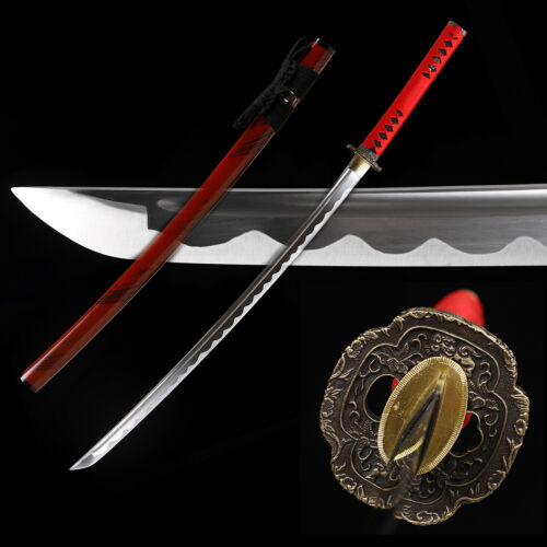 Polished JP Katana 1095 Carbon Steel Japanese Samurai Sword Full Tang Sharp USA