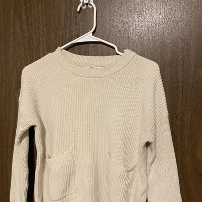 Madewell Pullover Sweater Patch Pocket White Cream Knit Crop High Low XS # J8782 | eBay