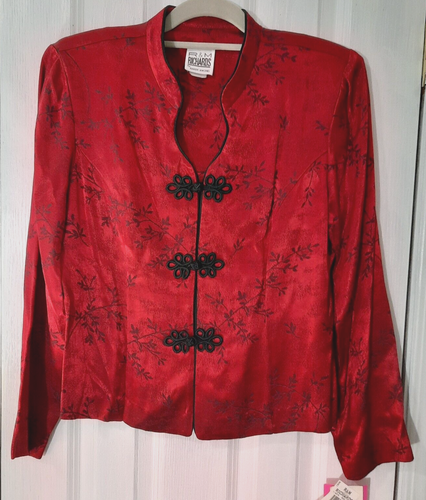 Vintage Women 12P Satin Runs Small Asian Jacket Short Coat Red  NWT R&M Richards - Picture 1 of 10