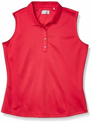 women's red sleeveless golf shirt