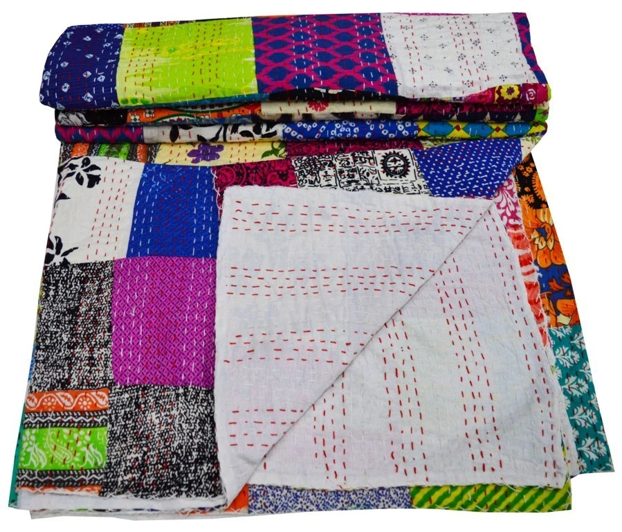 Colcha Kantha Edredón Vintage Patchwork Hecha a Mano Talla Queen Gudari Foto 2 de 4