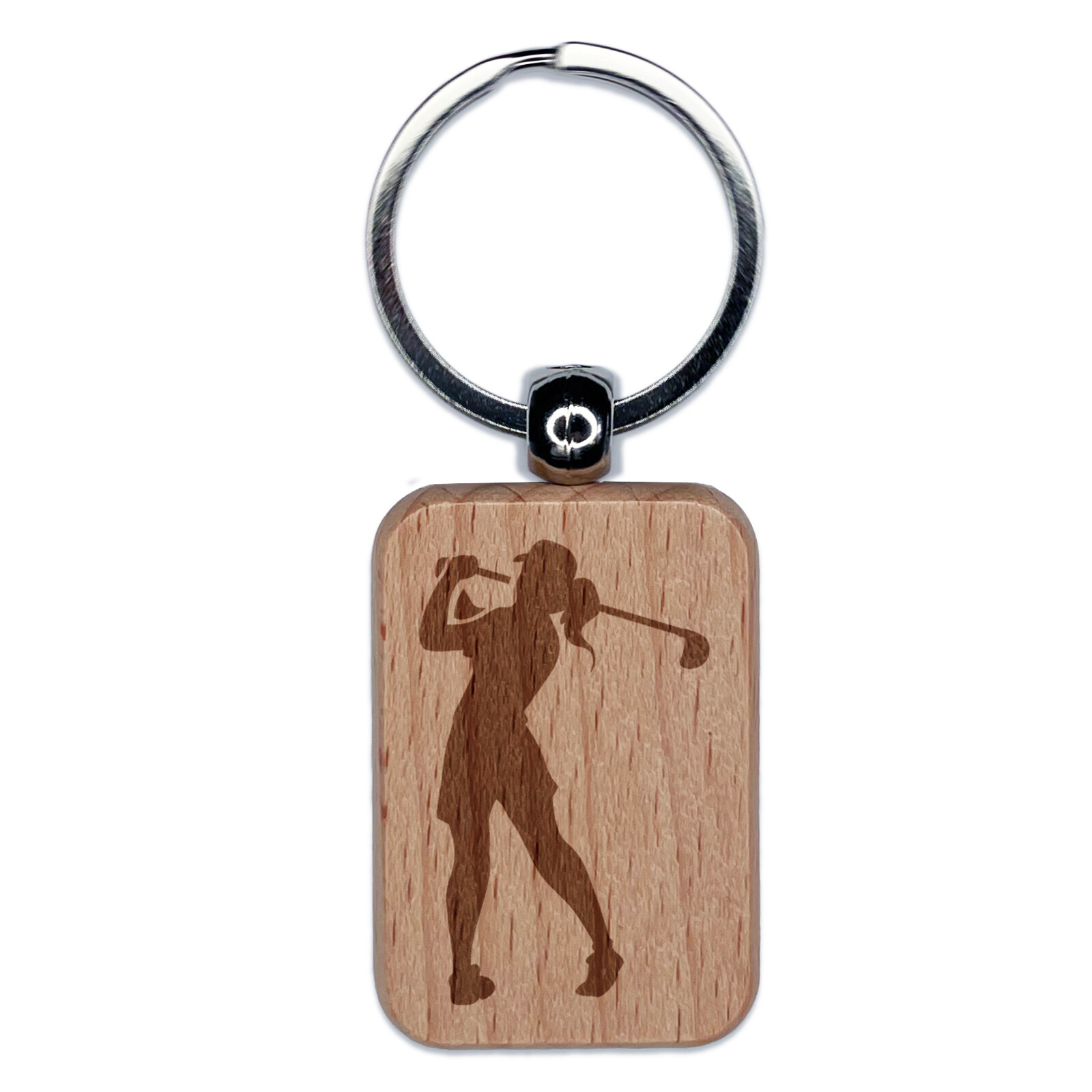 Golf Swing Engraved Wooden Rectangle Keychain for Women