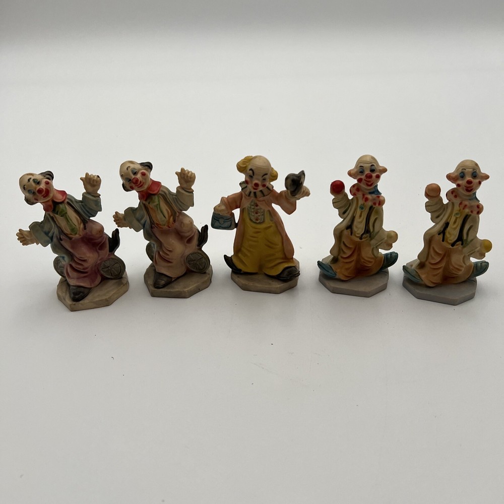 Vtg Norleans Clown Plastic Figurines Made In Italy  Cake Toppers Lot Of 5 #12