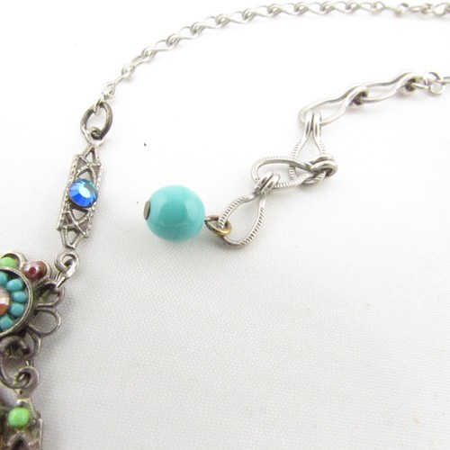 ADAYA Necklace Earring Crystal Micro Mosaic Art Deco Signed Chandelier Bib VTG - Picture 12 of 20