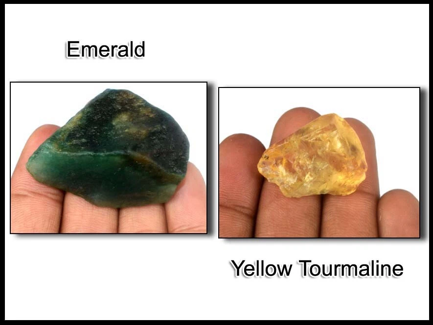 Birthday Gift Natural Emerald & Yellow Tourmaline 190 Ct.+ Gemstone Rough Pair - Image 4 of 4
