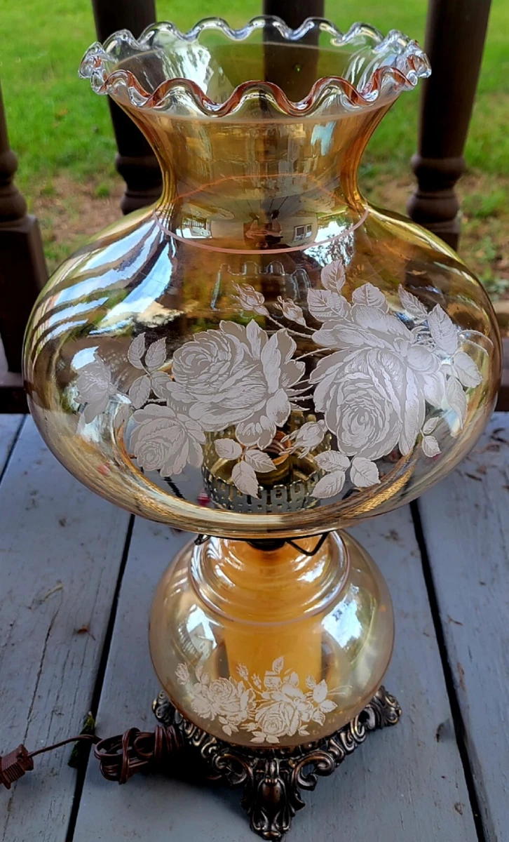 Accurate Casting Vintage Double Globe Hurricane Lamp Floral Tan VGC!