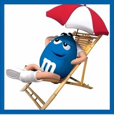 Blue M & M Sitting Umbrella Lounge Chair Relax Beach Candy Treat Food MAGNET