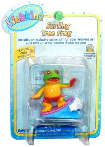 Webkinz Surfing Tree Frog Figurine Unused Code Reattached Card PLEASE READ!
