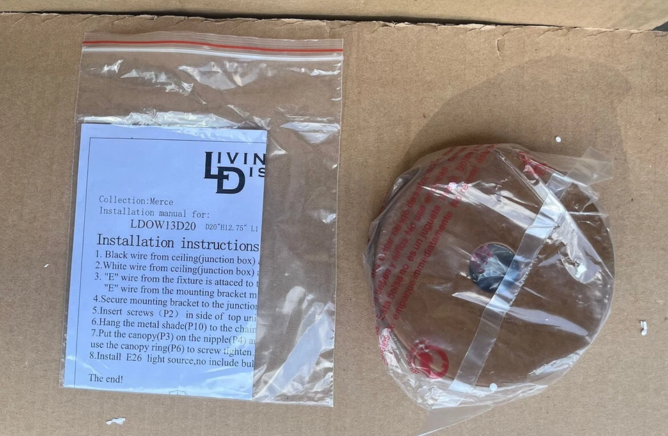 Living District LD6013D20BRV1 Merce 1-Light Pendant Ceiling Lighting Fixture New - Image 2 of 4