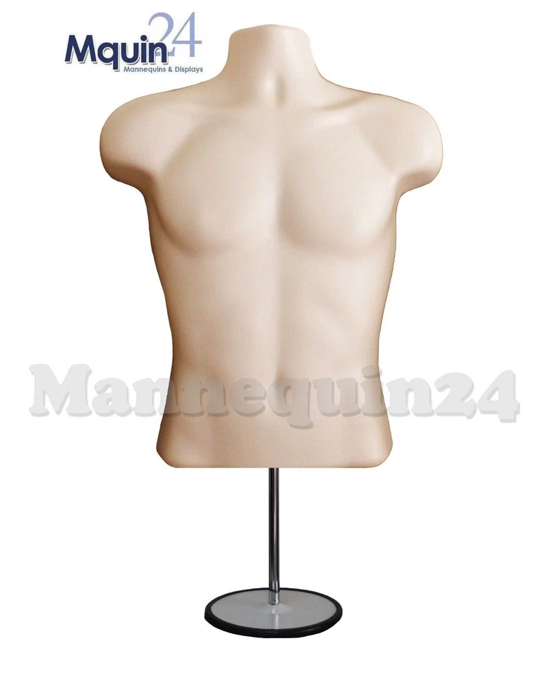 12 Pack Mannequin Torsos Male & 12 Stands Flesh Men Clothing Display Body Forms  - Image 4 of 4