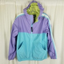 LL Bean Kids Hooded Weighted Windbreaker Jacket Girls L 14 16 Colorblock Pastel