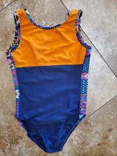 Destira Leotard Orange Blue Sz Child Large - Girth 44 Inches 