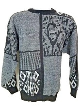 Gitano Vintage Mens Knit Sweater 90s Geometric Crew Neck Size S Black USA