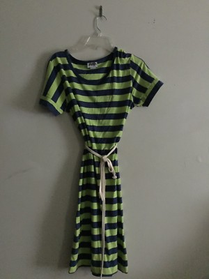 Wild Palms Size S Lime Green Navy Blue Stripe Belted Stylish Women Dress  Modern | eBay