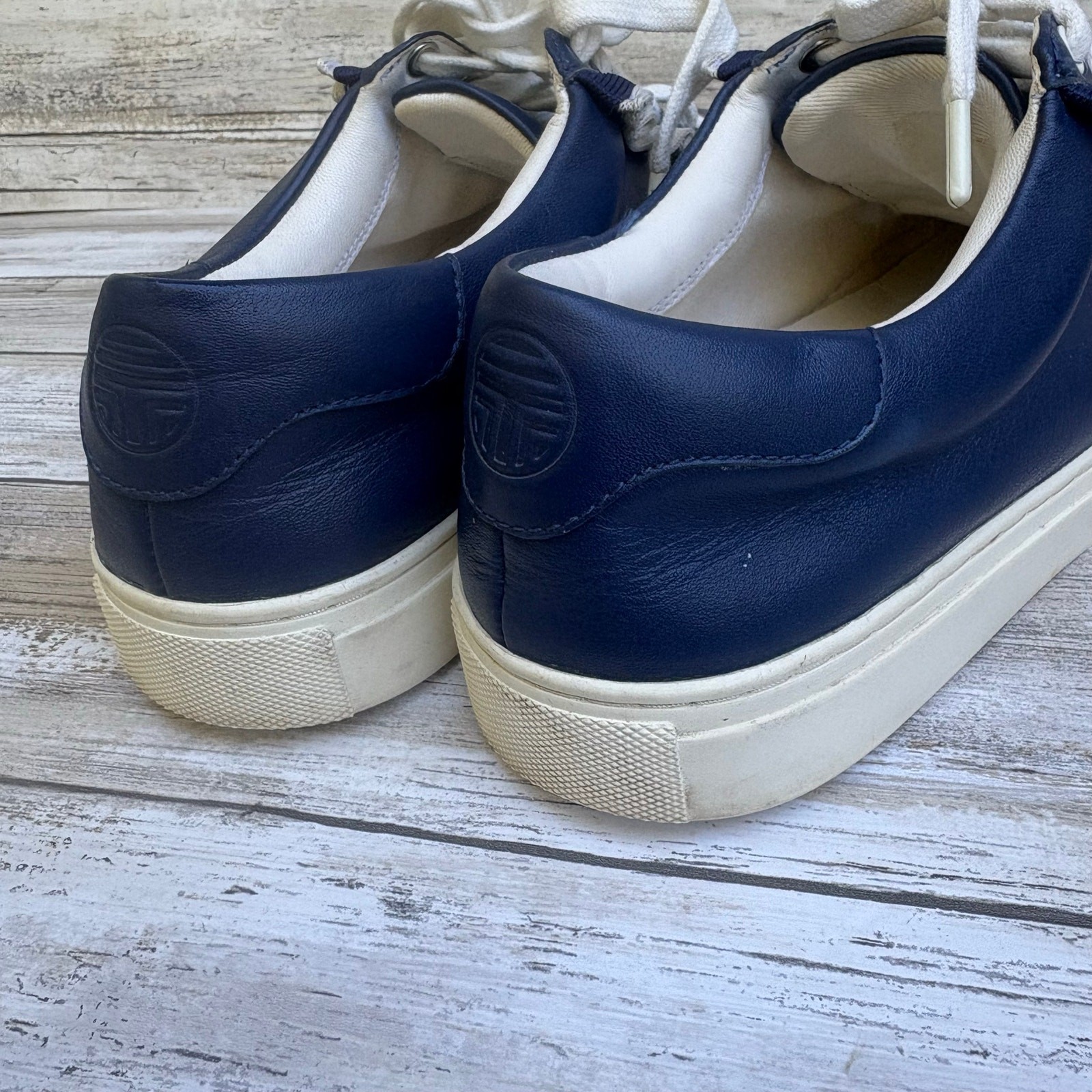 Tory Burch Sport Ruffle Sneakers Sz 8 Navy Blue Lace Up Leather Low Top thumbnail 5